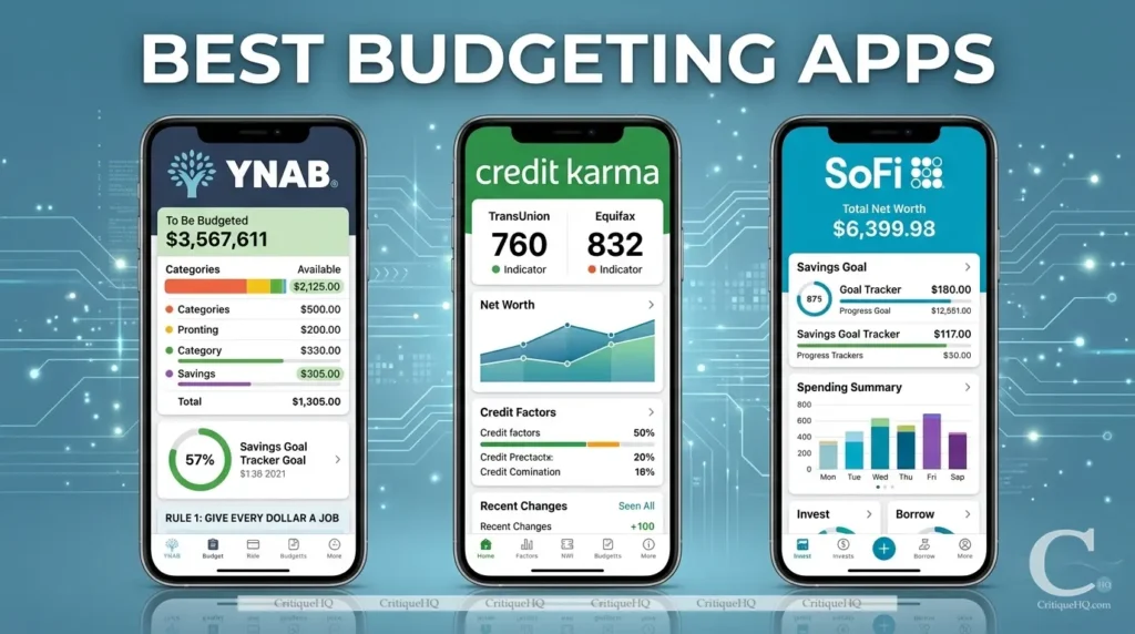 Best budgeting apps YNAB Credit Karma SoFi dashboard interface