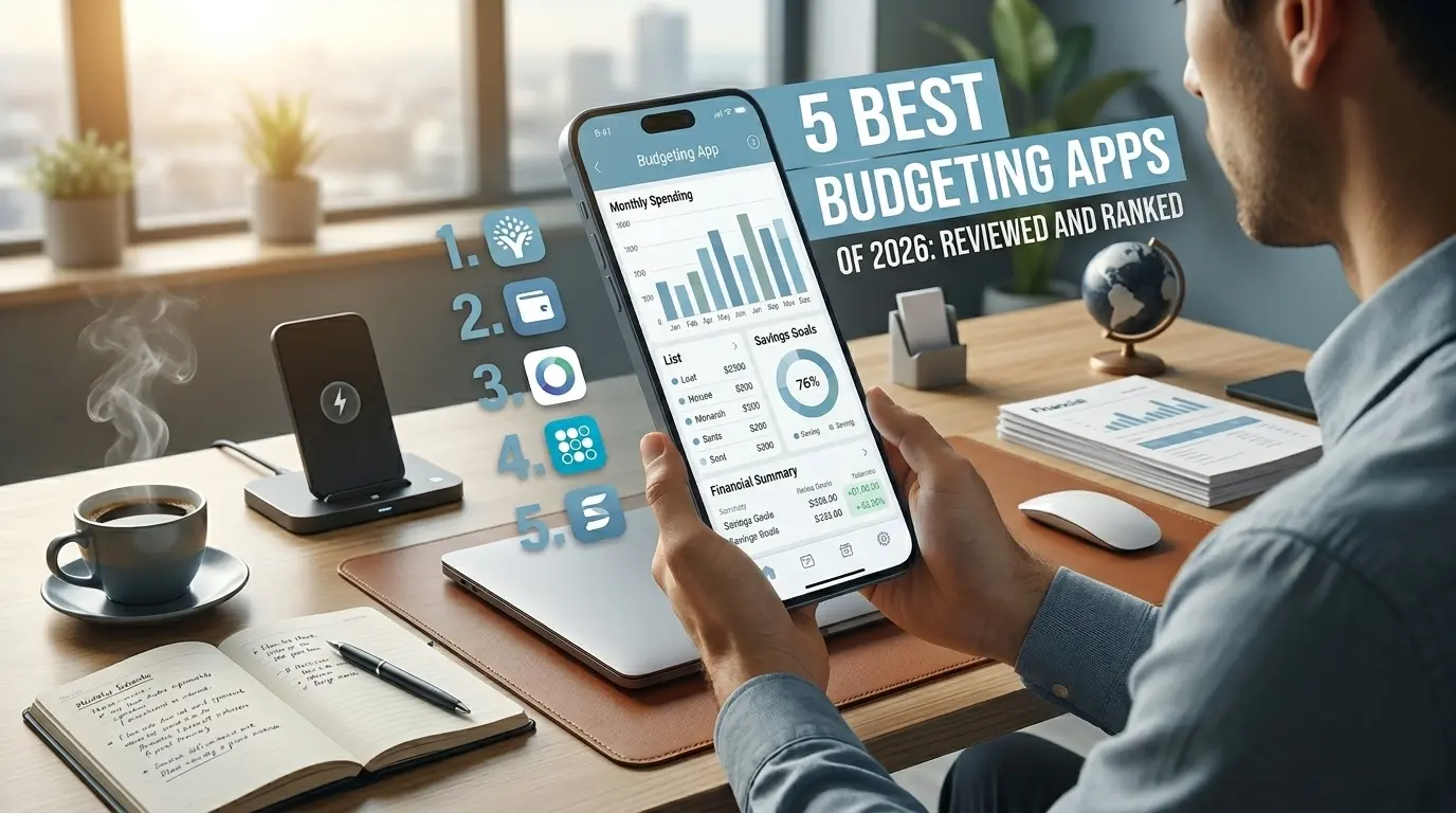 Best budgeting apps person reviewing finances on smartphone
