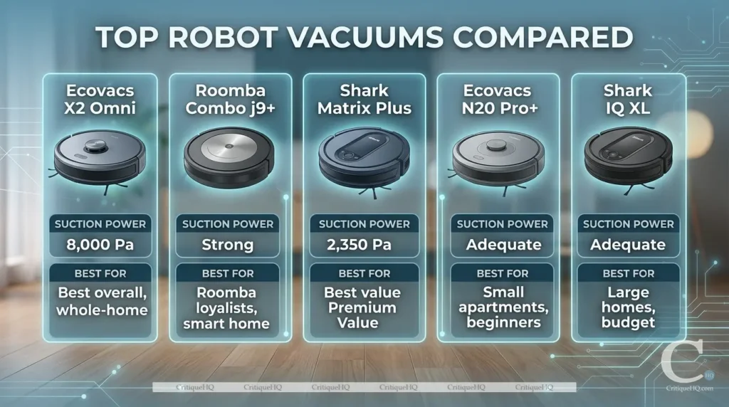 Best robot vacuum - Full comparison table specs price suction all six models