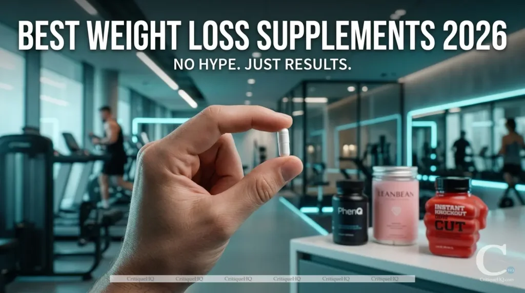 Best weight loss supplements - hand held capsule gym background