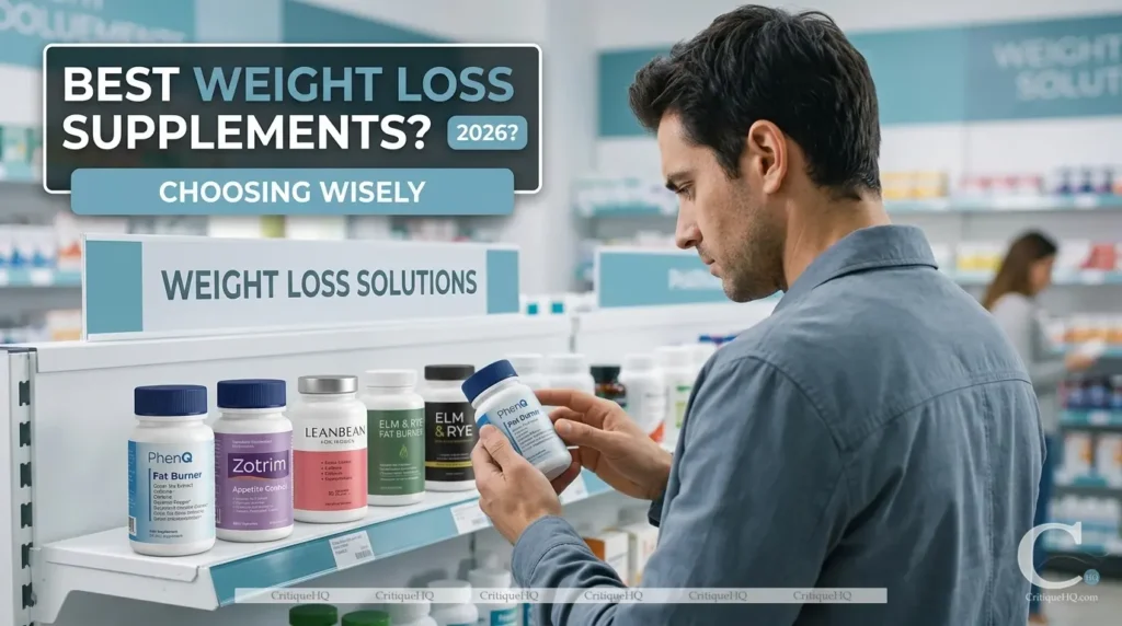 Best weight loss supplements - man comparing purchase in pharmacy