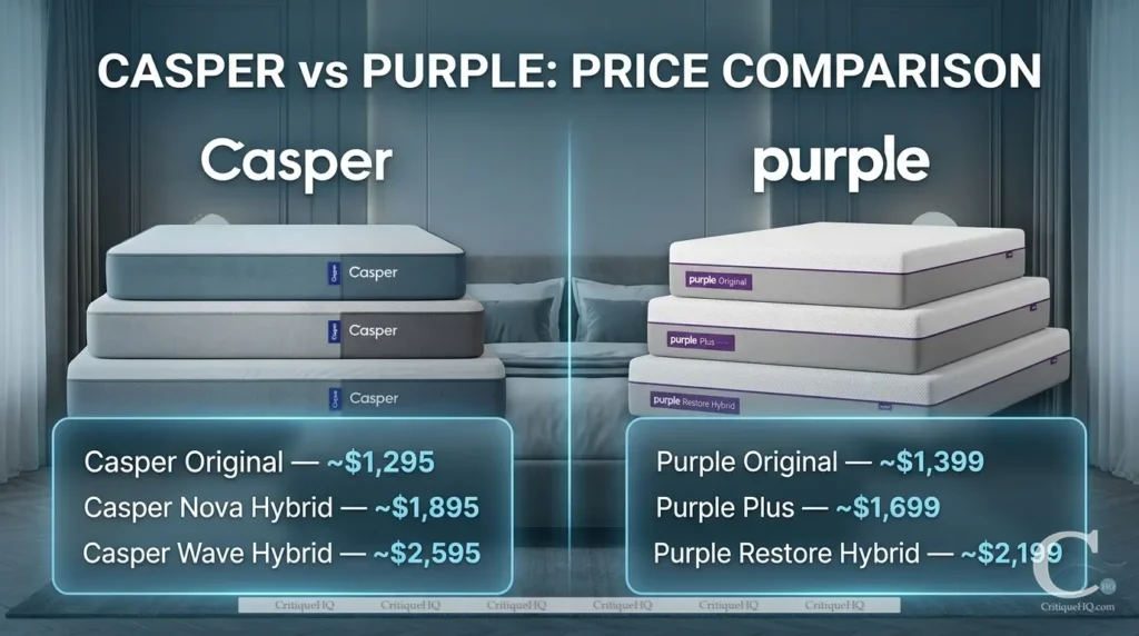 Casper vs Purple mattress queen size price comparison value