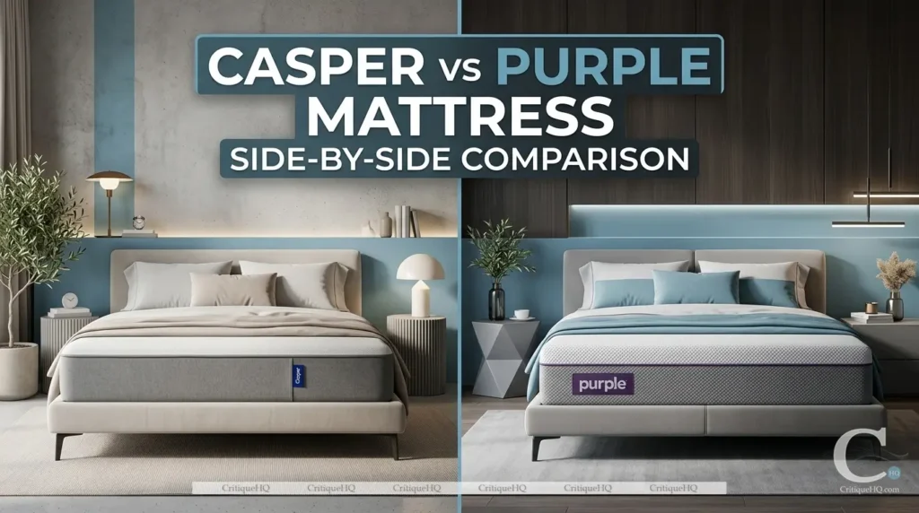 Casper vs Purple mattress side by side comparison in modern bedroom