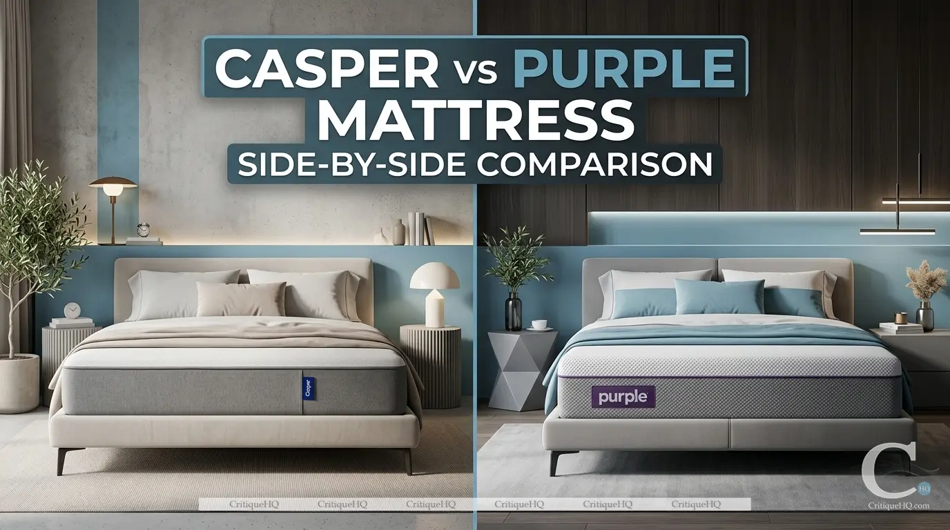 Casper vs Purple mattress side by side comparison in modern bedroom