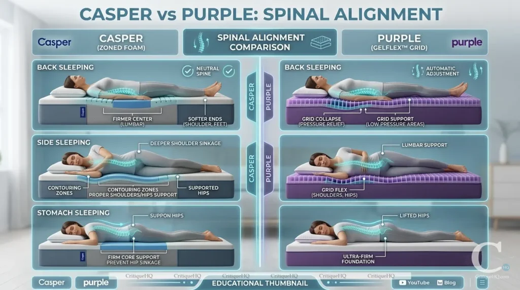 Casper vs Purple mattress spinal alignment support