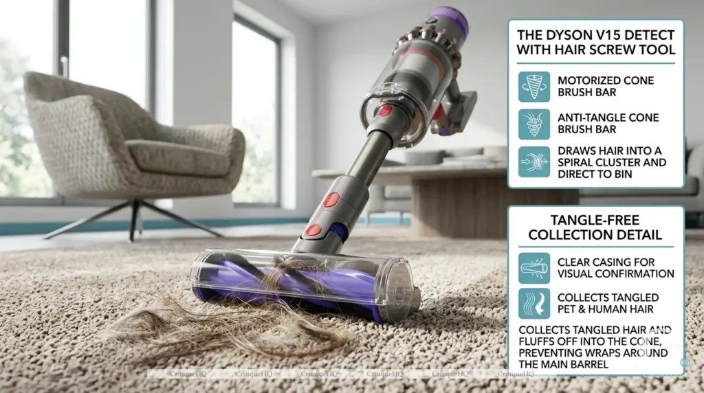 Dyson V15 Review - Hair screw tool pet hair carpet attachment