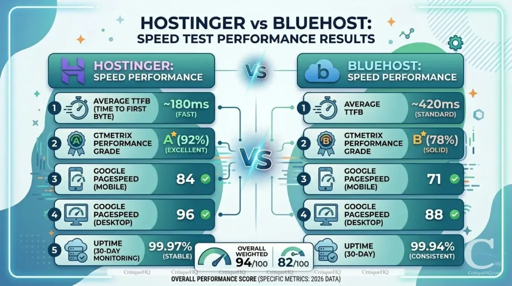 Hostinger vs Bluehost - speed test compared
