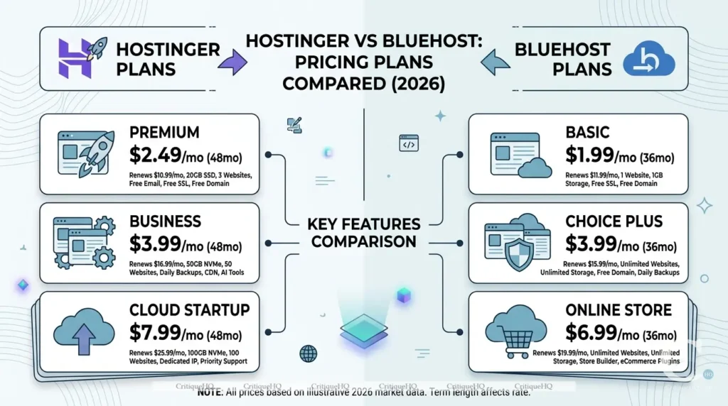 Hostinger vs Bluehost – Homepage comparison