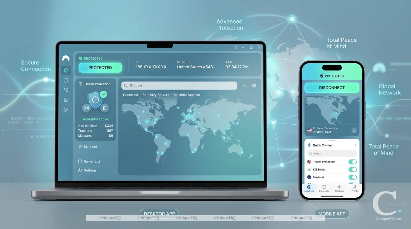 NordVPN review - App interface both on desktop and mobile