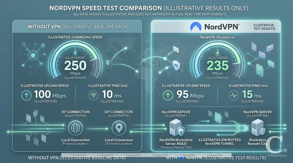 NordVPN review - Speed test results with and without VPN